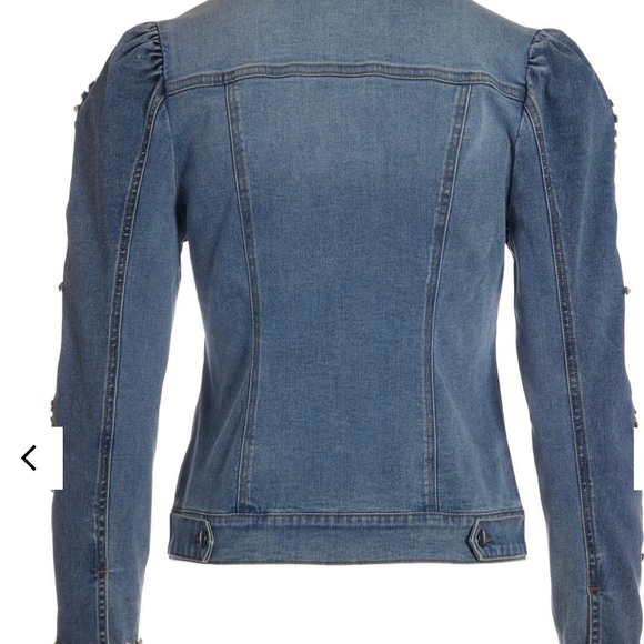 Boston Proper Paisley Embroidered & Embellished Puff Sleeve Denim Jacket - Picture 5 of 12